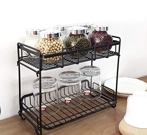 FanBell Reversible Spice Rack Organizer for Countertop 2 Tier Counter Shelf Standing Holder Storage Rack for Kitchen Cabinet Pantry Bathroom