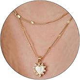 Ldqshanz Pink Heart Necklace Pendant 14K Gold Heart Love Necklaces Birthstone Chain Charms Necklace for Women