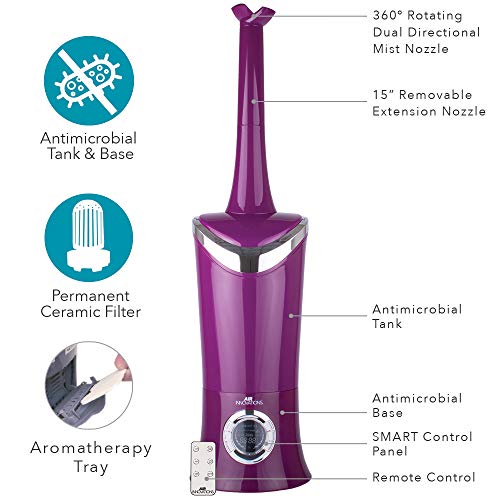 Air Innovations MH-701BA Purple Humidifier Whisper-Quiet Large Capacity 1.7Gal Cool Mist Ultrasonic for Rooms up to 600 SqFt and Baby Bedroom Lasts Up to 96 Hours Includes Remote and Digital Display - Thumbnail 2