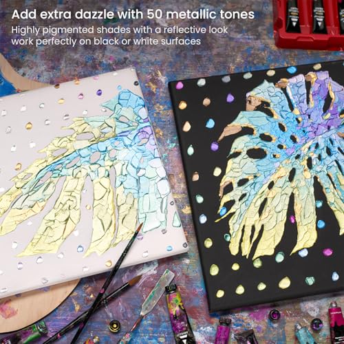 ARTEZA Acrylic Paint Sampler Set, 50 Metallic Colour (12ml) 4