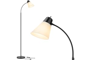 Coucrek Floor Lamp for Living Room, Adjustable Gooseneck Standing Lamp with White Plastic Shade, Black Reading Floor Lamps for Dorm, Bulb not Included