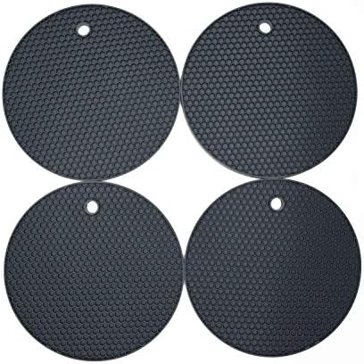 Silicone Pot Coaster Trivet Mats,Aranticy 4Pcs 7"X7" Insulation Mat Pot Holder/Hot Dishes Cup Pads Non Slip Durable Flexible Table Mats Round Multipurpose Kitchen Heat Resistant Placemat Jar Openers
