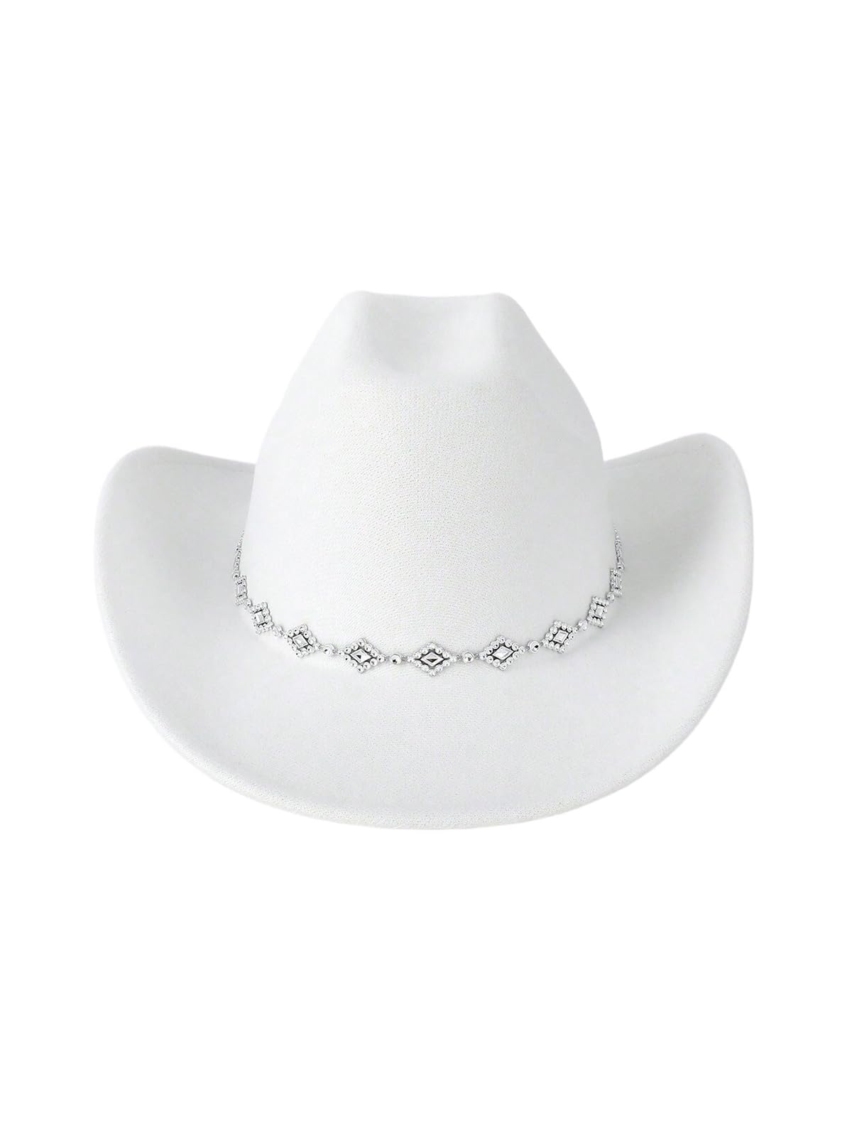 Photo 1 of Verdusa Women's Western Cowboy Hat Rhinestone Wide Brim Cowgirl Hat Solid White One-Size