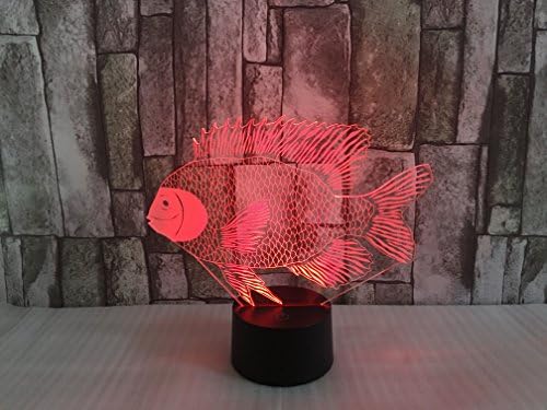JYIFA 3D LED fish Cartoon Lamp 7 Color Change Optical Illusion Touch Mood light USB powered Bedroom Decorative Night Light Multi for Christmas Gifts