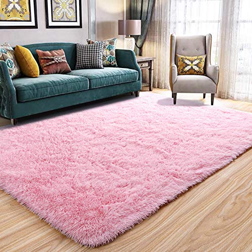 Maxsoft Fuzzy Rugs for Living Room, Pink Shag Rugs for Bedroom, 4 x 5.9