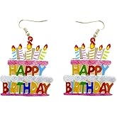 Birthday Earrings Shinning Glitter HAPPY BIRTHDAY Letter Drop Earrings for Women Colorful Birthday Candy Acrylic Ball Beads Dangle Earrings Celebration Birthday Party Jewelry Gifts