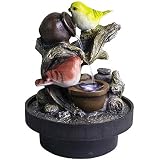Ferrisland Tabletop Fountain Birds Waterfall Desktop Electric Water Fountain Decor w/LED - Indoor Outdoor Portable Tabletop Decorative Zen Meditation Waterfall Kit Includes Submersible Pump