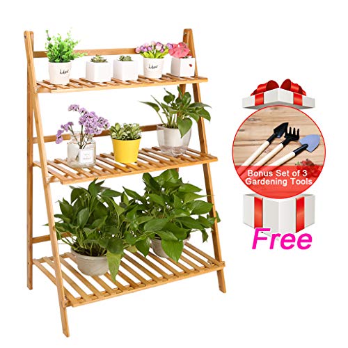 3 Tier Folding Bamboo Plant Flower Stand Plant Display, Plant Stand Shelf, Flower Pot Holder, Plant Rack, Wood Plant Stand, Plant Display Rack, Flower Pots Holder, Utility Shelving Unit Storage Rack