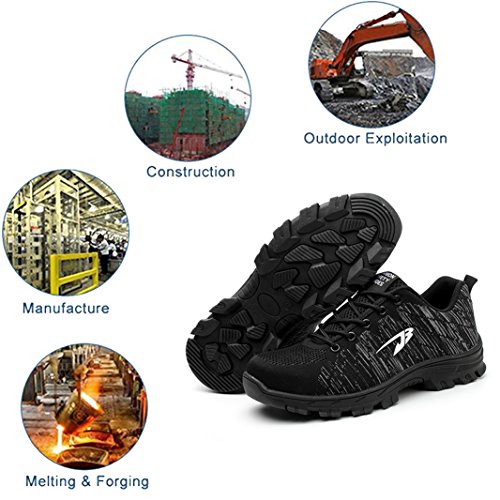 SUADEX Indestructible Steel Toe Shoes for Women Men, Safetry Shoes Breathable Puncture Proof Steel Toe Sneakers Work Shoes Construction Shoes 536 Black Size 9 Women/7.5 Men