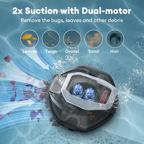 Pooleco Robotic Pool Cleaner, Pool Vacuum for Above & In-Ground Pool, Dual-Motor Suction, 90Mins Runtime Automatic Self-Parking, 2.5h Fast Charging, Up to 850 Sq.ft, Pooleco S110