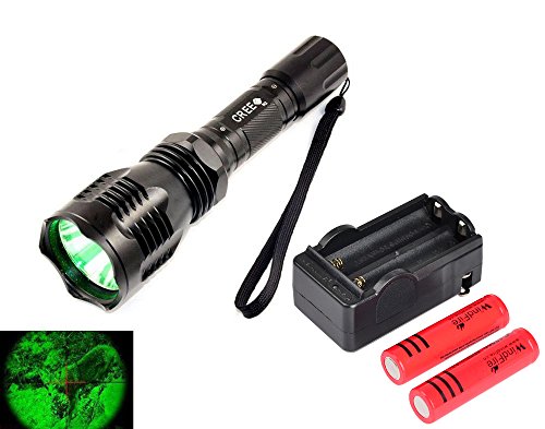 WindFire Waterproof 350 Lumens 250 Yards Green LED Coyote Hog Fox Predator Varmint Hunting Flashlight with Red Light LED Bulb Module Pressure Switch & Barrel Mount & Spare 18650 Battery and Charger - Thumbnail 2