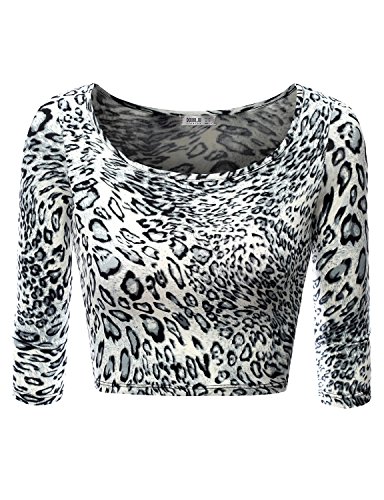 SJSP Women Boat-Neck Leopard Fitted Tee LEOPARDBLUE Crop T-Shirts,M