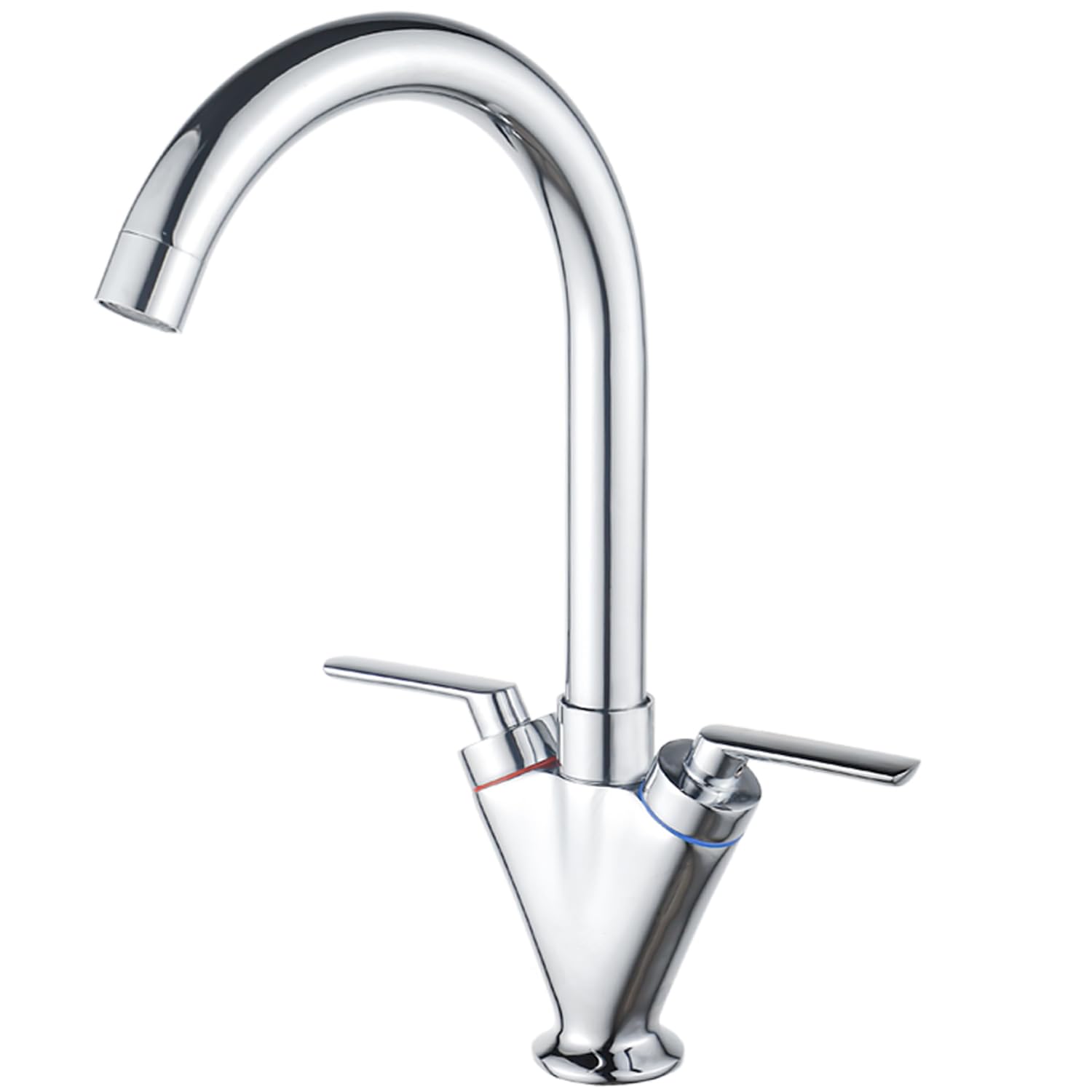 Eovem Kitchen Tap, Dual Lever Sink Mixer Tap, Monobloc Swan Neck Kitchen Sink Tap Chrome Swivel Kitchen Faucet