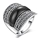 Dnswez Rhodium Plated Vintage Black Crystal Marcasite Wide Band Statement Ring Size 6-10