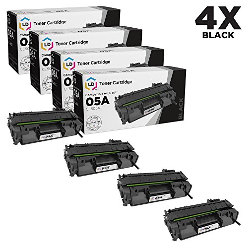 Compatible Replacements for Hewlett Packard CE505A (HP 05A) Set of 4 Black Laser Toner Cartridges