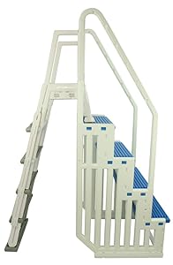 Confer Plastics Above Ground Swimming InPool Step & Ladder | Heavy Duty | White Frame with Blue & Gray Steps | Deck Height Up to 60 Inches | Enter & Exit Your Pool Safely