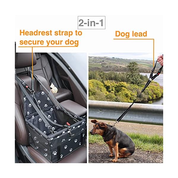 GoBuyer-Waterproof-Dog-Car-Seat-Booster-Car-Booster-Seat-for-Dogs-Free-Strap GoBuyer Waterproof Pet Dog Car Seat Booster Carrier with Seat Belt Harness and Headrest Strap for Puppy Cat