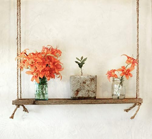 Suspended barn wood rope shelf