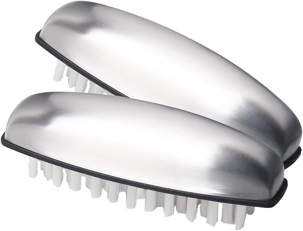 kuou Stainless Steel Nail Brush 2Pcs Hard Bristle Fingernail Clean Brush
