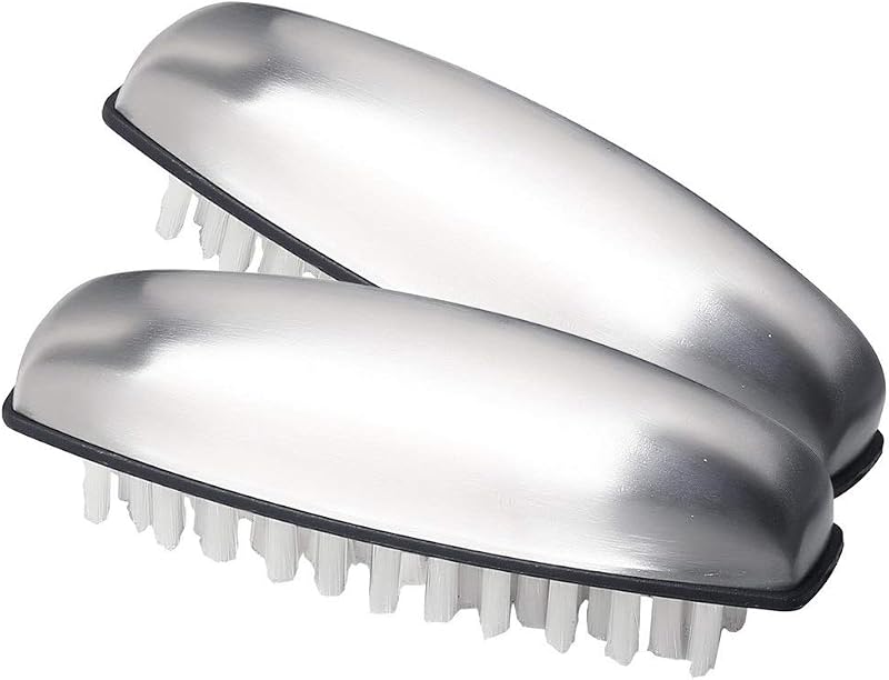 kuou Stainless Steel Nail Brush 2Pcs Hard Bristle Fingernail Clean Brush
