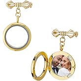 SUPERFINDINGS Bowknot Bouquet Photo Locket Charms Brass Brooches Photo Charm Frame with Alloy Pendant for Bride Decoration