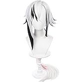 XiongXiongLe Cosplay Halloween Anime Role Wig Men Costumes Knave Fatui White Black Red Long Hairs Wigs + Wig Cap for Cos Party Halloween Christmas Comic