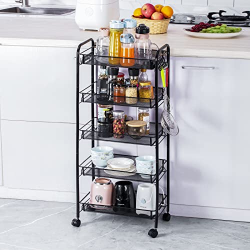 LENTIA 5Tier Metal Mesh Utility Rolling Cart,Craft Cart Organizer with