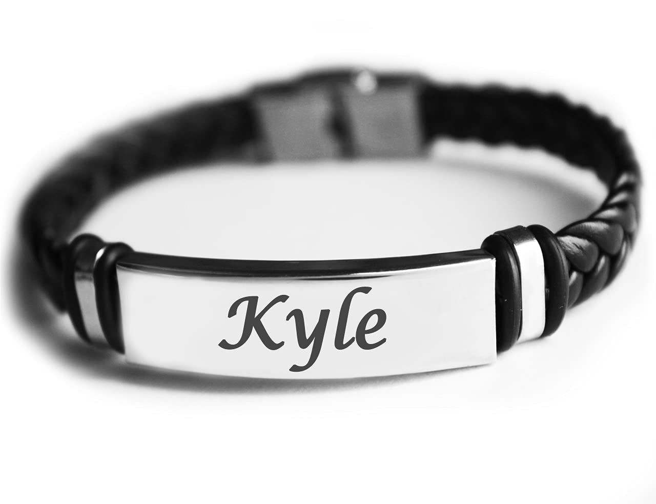 Name Bracelet KYLE - Personalised Mens Leather Braided Engraved Bracelet - Gift For Men - Birthday & Christmas