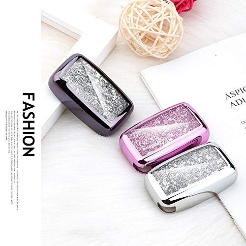 YIJINSHENG TPU Car Key Soft Plating Protection Shell Case Cover for Land Rover Jaguar Evoque,Velar,Sport,Discovery 5-Button Smart Key Remote Fob Shell Key Chains (Silver) - Thumbnail 2
