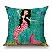 QINU KEONU Set of 4 Farmhouse Desert Cactus Cotton Linen Throw Pillow Case Cushion Cover Home Sofa Decorative 18 X 18 Inch (Mermaid)