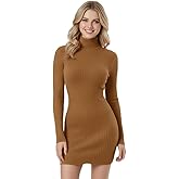 v28 Women Turtleneck Long Sleeve Bodycon Fall Winter Mini Slim Knit Sweater Dress