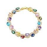 U7 Women Birthstone Crystal Bracelet 18K Gold Plated Round Cut Cubic Zirconia Tennis Bracelet, 7.5 Inches (Mixed Color Stones - 18K Gold Plated Plated)