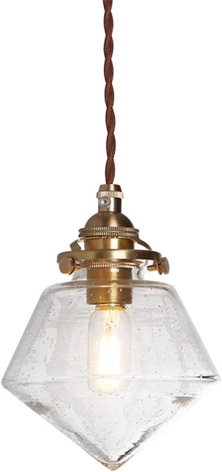 YYM Glass Pendant Light Fitting Diamond Modeling Ceiling Lamp Fixture Clear Geometric Lampshade Modern Chandelier Room Decoration E14 Brass Lamp Holder Height Adjustable