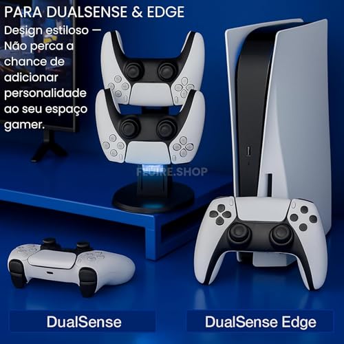 Base de Carregamento PS5 - Estação com Dock Duplo para Dois Controles com LED e Compatibilidade Total, Carregamento Rápido, Seguro e Proteção Contra Sobrecarga Suporte Ideal para Setup Gamer