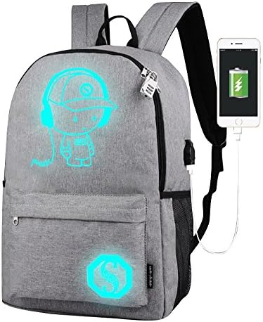 Tina Silvergray Oxford School Backpack with USB Charging (Luminous Music Guy - Gray)