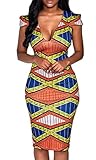YOMISOY Women Short Sleeve V Neck Bodycon African Print Party Dashiki Dress Clothing
