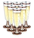 Champagne Flutes – 50-Count Plastic Champagne Glasses, Toasting Flute Set, Decorative Drinking Glasses for Housewarming Parties, Formal Events, Graduation Celebrations, Rose Gold, 5 Fl.Oz