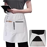 ROTANET Server Apron Black with 3 Pockets 18 Inch Long Waiter Waitress Bistro Half Waist Aprons for Women Men Waterproof