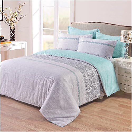 LingriPlan 3 Piece Soft Microfiber Duvet Cover Set Queen,Mediterranean Style,Floral Pattern Reversible Design (Queen Size)