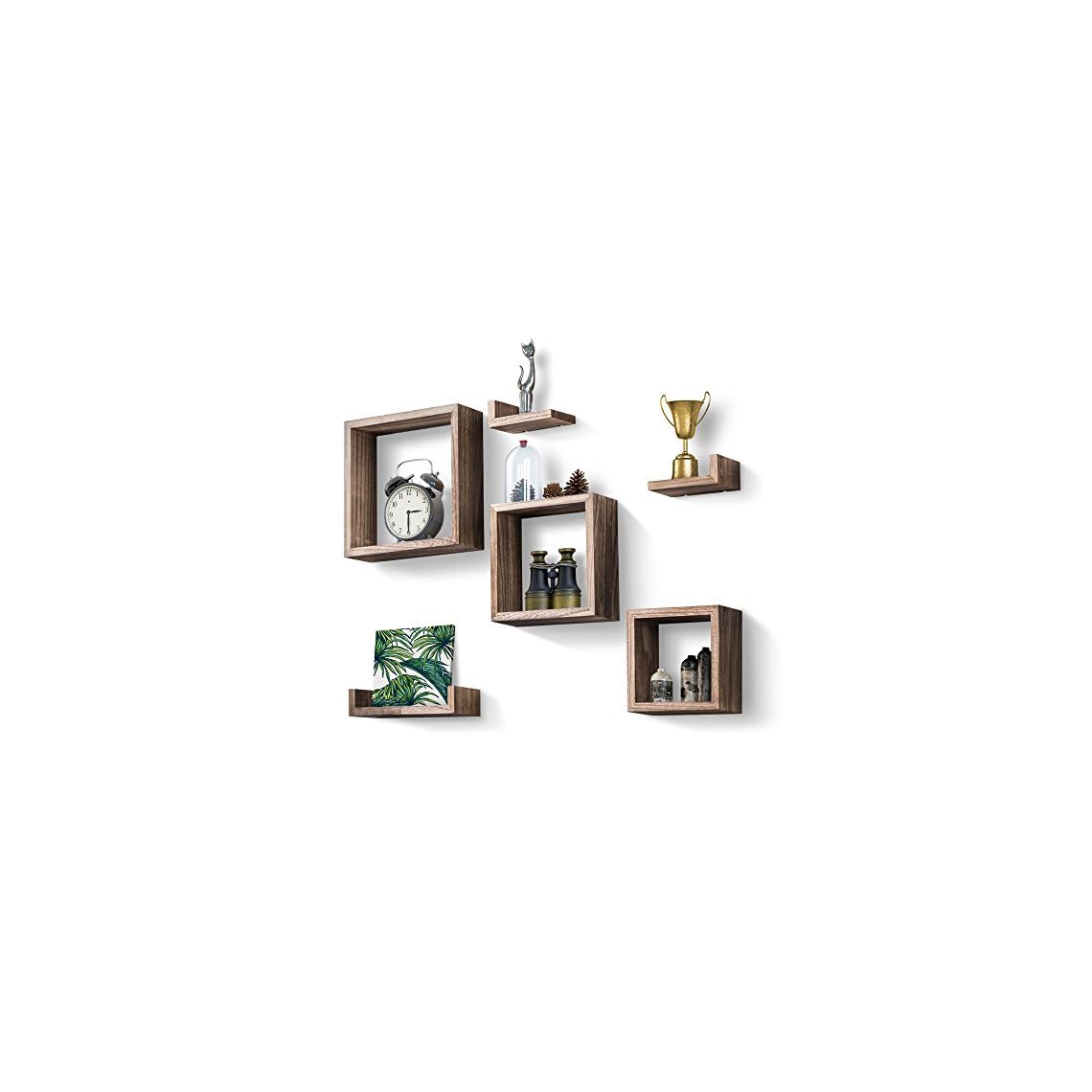 LoveKANKEI Floating Shelves Wall Mounted Set of 6 Rustic Wood Shelves Free Grouping with 3