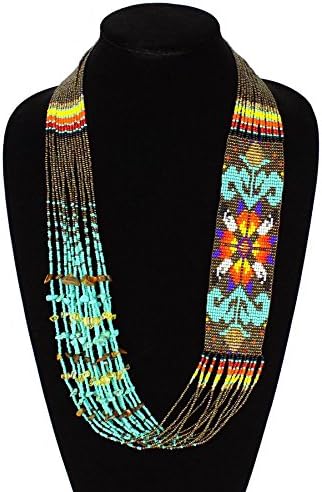 Feather Diamond Story Necklace Beaded Fair Trade Stranded Collar Native American Crystal Beads 22" *Ne149-231*