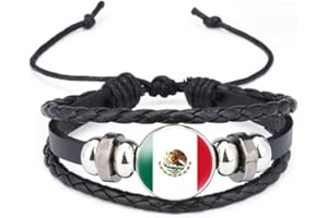 vmcoatdu World Many National Flags Bangle Retro Alloy Leather Bracelet for National Flag Braided Rope Bracelet Bangle