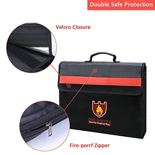 Fireproof Document Bag Waterproof w/Shoulder Strap & File Folders, Safety Household Storage Bag, Heavy Duty Protection for Valuable Documents, Jewelry, Passports, Money ect - Thumbnail 4