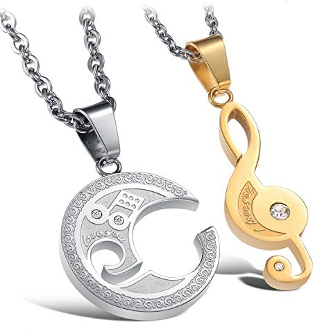Superior Trade Fashion Jewelry Stainless Steel Couple Set Necklaces Crystal Personalized Musical Note Love Pendant
