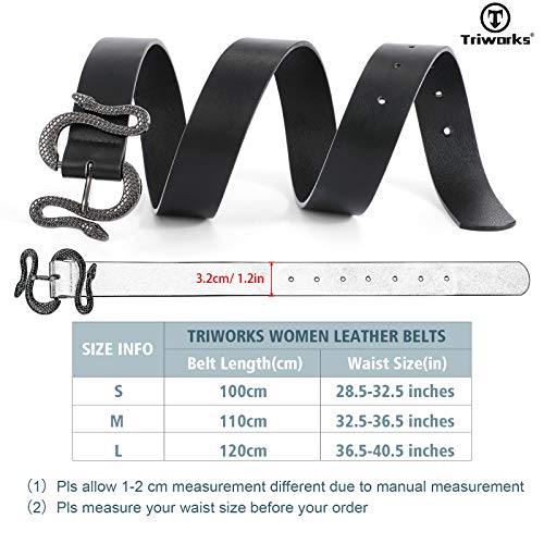 Triworks Belt For Women Fashion Leather Belt Gold/Black Snake Buckle Belt for Jeans, Pants, Dresses, Shorts