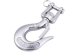 Faneta 304 Stainless Steel Clevis Slip Hook with Safety Latch American Type Jaw & Eye Swivel Lifting Hoisting Chain Hooks for Rigging Towing Winch ATV Trailer Crane Wrecker and More (1/2 Inch, 1500KG)