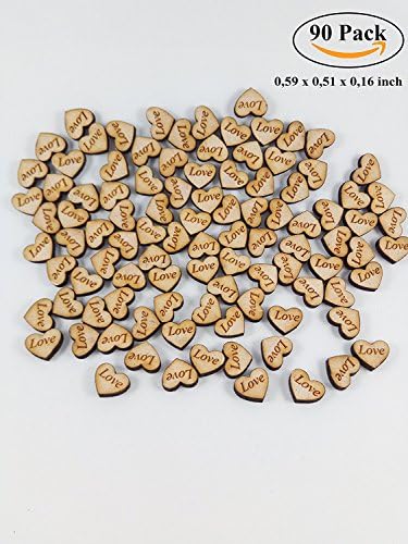 YesKela 90 pcs Small Wooden Hearts Confetti with Engraved Love Sign for Rustic Wedding or Anniversary Party Decoration