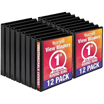 Samsill I008530C Economy 3 Ring Binder Organizer, 1 Inch Round Ring Binder, Customizable Clear View Cover, Black Bulk Binder 12 Pack