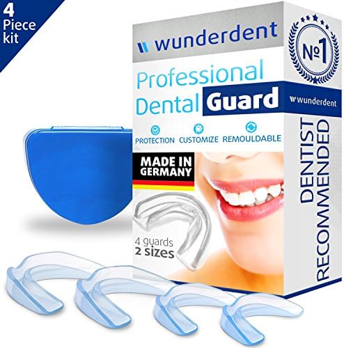 Professional Dental Night Guard - Pack of 4 - Made in Germany - Teeth Grinding Night Protector, Athletic Mouth Guard, Teeth Whitening Tray - Stops Bruxism, Eliminates TMJ &amp; Teeth Clenching - BPA Free