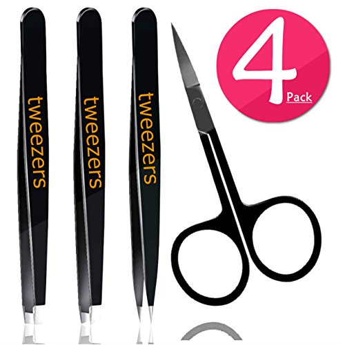 Tweezers, Best Tweezers for eyebrow, Slant Tweezers, Flat Tweezers, Pointed Tweezers, with free Precision Eyebrow Scissors for Eyebrows Ingrown Hair, Shaping,Splinters,First Aid,Facial Nose Hair